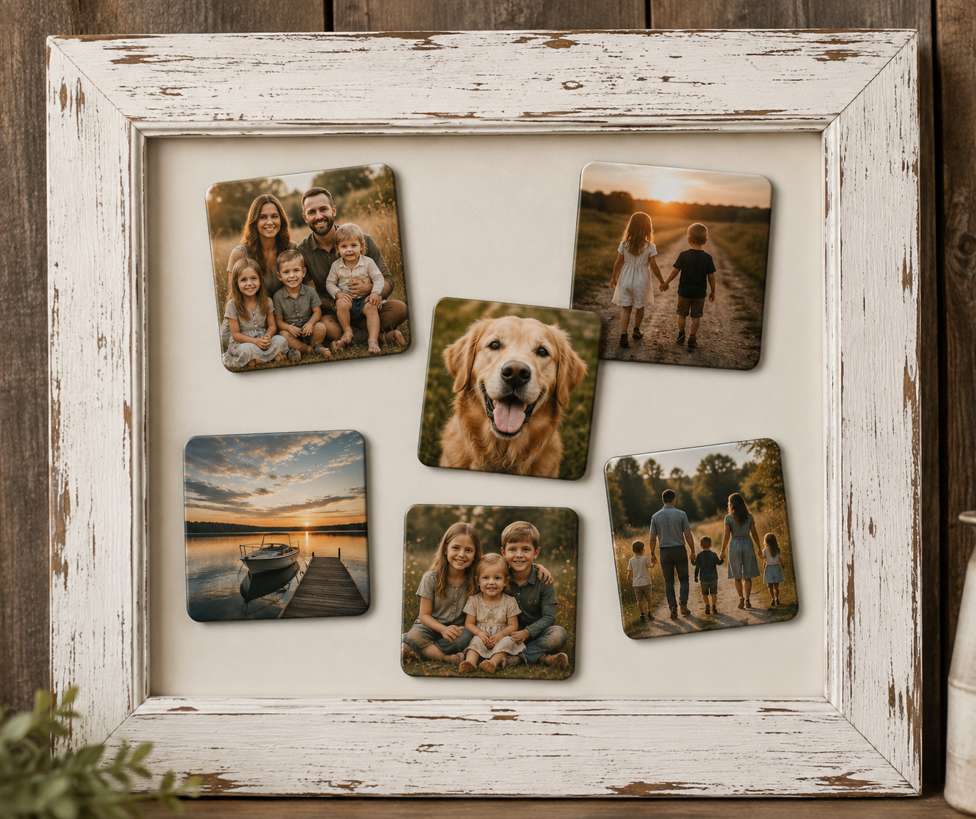 Distressed White Magnetic Frame + 9 Free Magnets